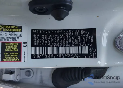 2016 Toyota Corolla S Plus z USA, uszkodzony, nr VIN 2T1BURHE4GC593136